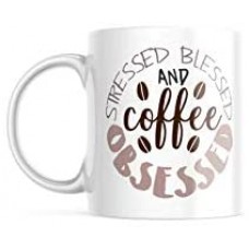 Stressed Blessed And Coffee Obsessed Double-Sided Coffee Tea Mug | 11-Ounce Cup（ Printed in The USA）